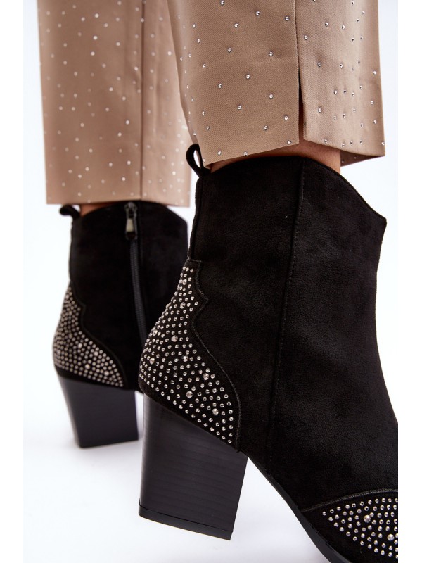 Women's Embellished Cowboy Boots On Heel Black Eleduana