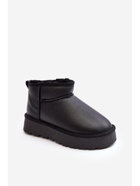 Women's Leather Snow Boots On Platform Black Loreley