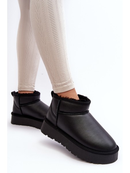 Women's Leather Snow Boots On Platform Black Loreley