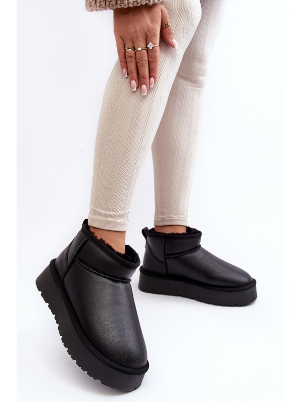 Women's Leather Snow Boots On Platform Black Loreley