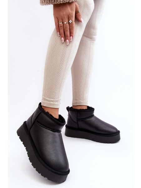 Women's Leather Snow Boots On Platform Black Loreley