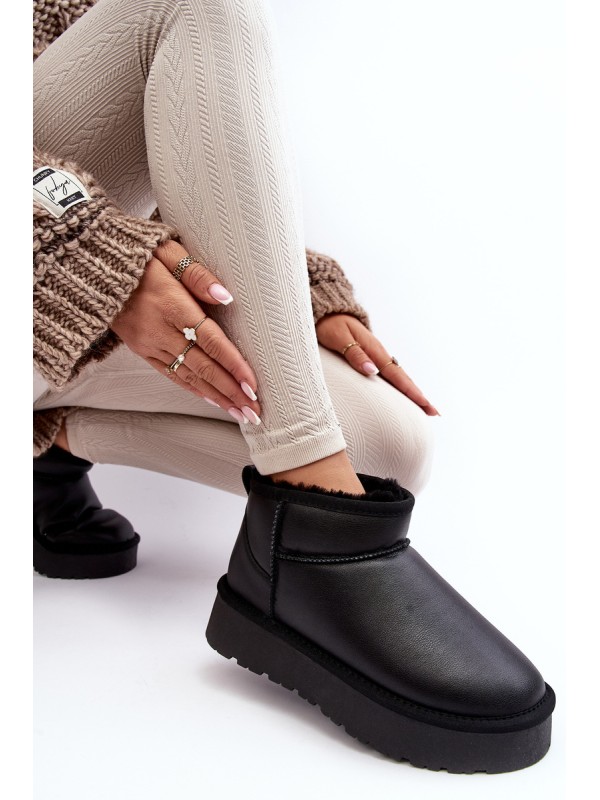 Women's Leather Snow Boots On Platform Black Loreley