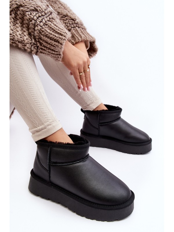 Women's Leather Snow Boots On Platform Black Loreley