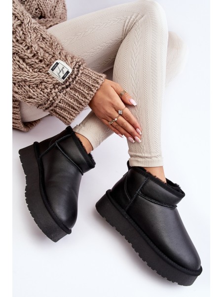 Women's Leather Snow Boots On Platform Black Loreley
