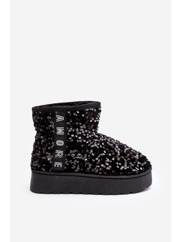 Women's Snow Boots On Platform Embellished With Rhinestones Black Silmo