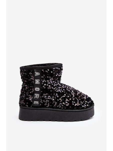 Women's Snow Boots On Platform Embellished With Rhinestones Black Silmo
