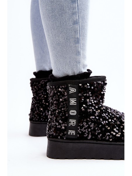 Women's Snow Boots On Platform Embellished With Rhinestones Black Silmo
