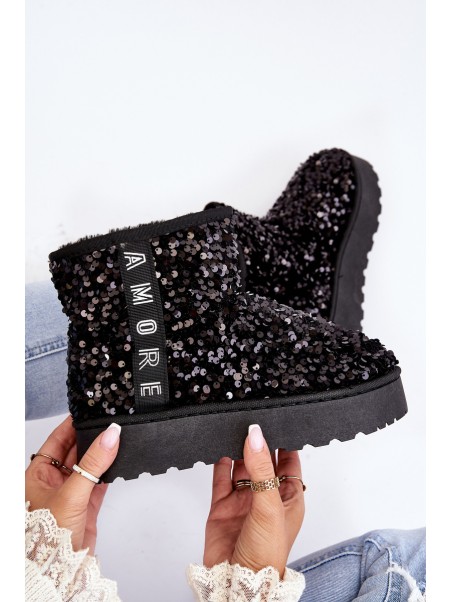 Women's Snow Boots On Platform Embellished With Rhinestones Black Silmo