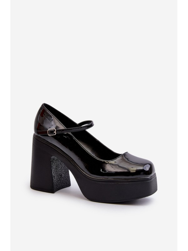 Women's Patent Leather Platform and Block Heel Shoes Big Star NN274004 Black 2