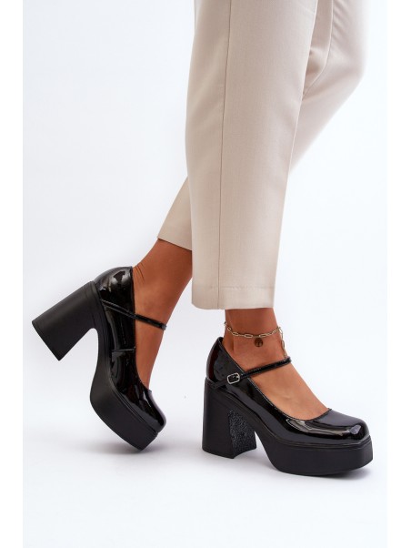 Women's Patent Leather Platform and Block Heel Shoes Big Star NN274004 Black