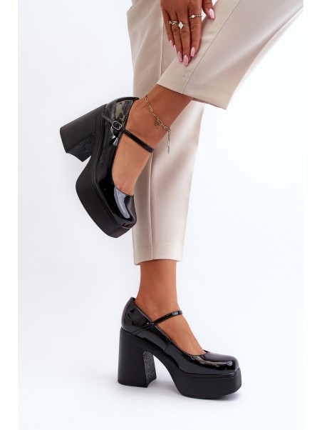 Women's Patent Leather Platform and Block Heel Shoes Big Star NN274004 Black