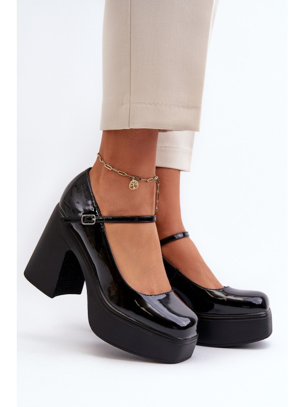 Women's Patent Leather Platform and Block Heel Shoes Big Star NN274004 Black