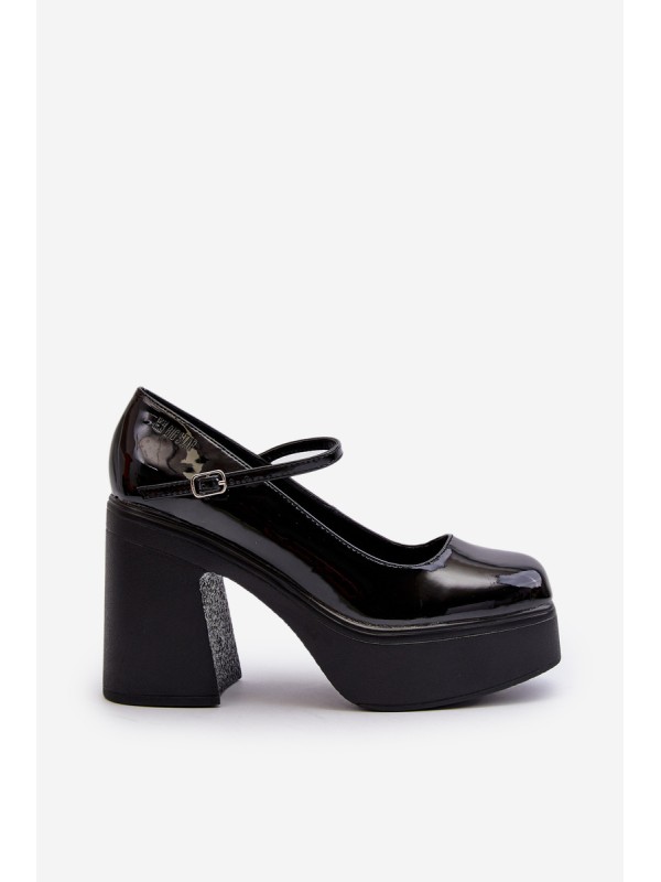 Women's Patent Leather Platform and Block Heel Shoes Big Star NN274004 Black