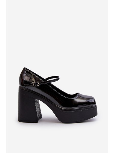 Women's Patent Leather Platform and Block Heel Shoes Big Star NN274004 Black