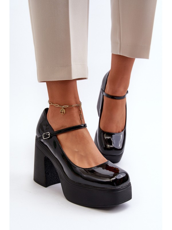 Women's Patent Leather Platform and Block Heel Shoes Big Star NN274004 Black
