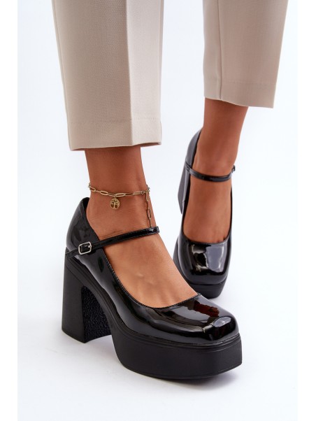 Women's Patent Leather Platform and Block Heel Shoes Big Star NN274004 Black