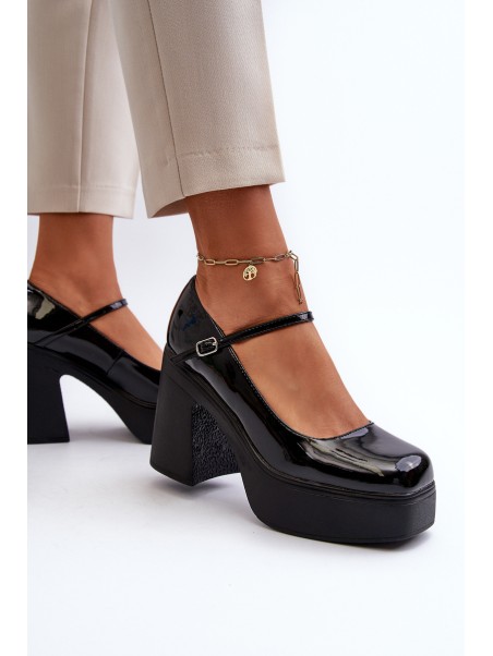 Women's Patent Leather Platform and Block Heel Shoes Big Star NN274004 Black