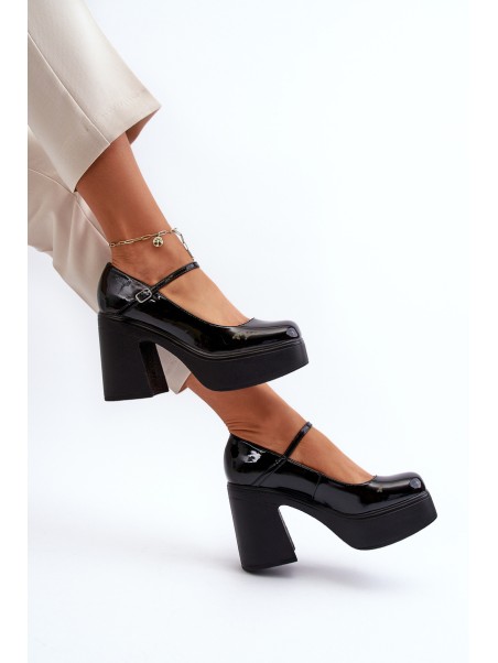 Women's Patent Leather Platform and Block Heel Shoes Big Star NN274004 Black