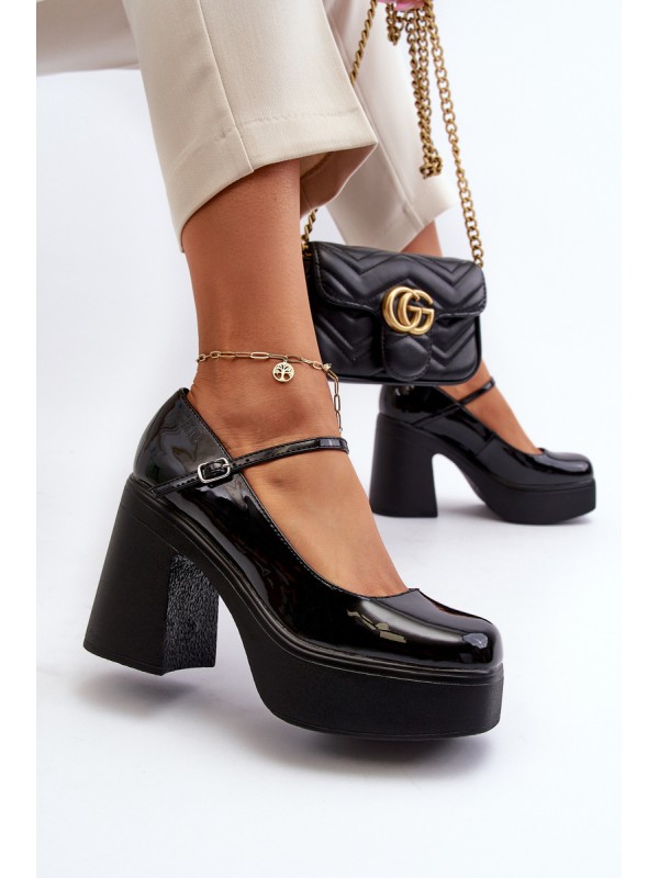 Women's Patent Leather Platform and Block Heel Shoes Big Star NN274004 Black