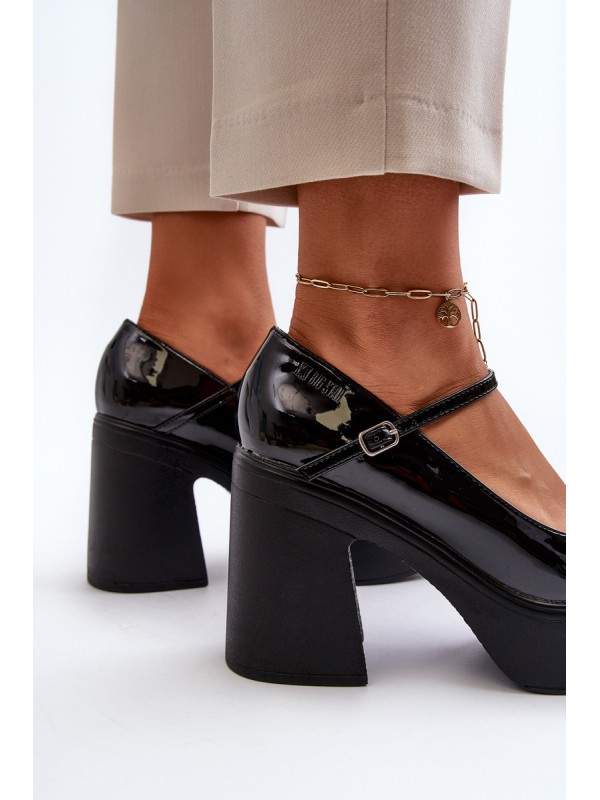 Women's Patent Leather Platform and Block Heel Shoes Big Star NN274004 Black