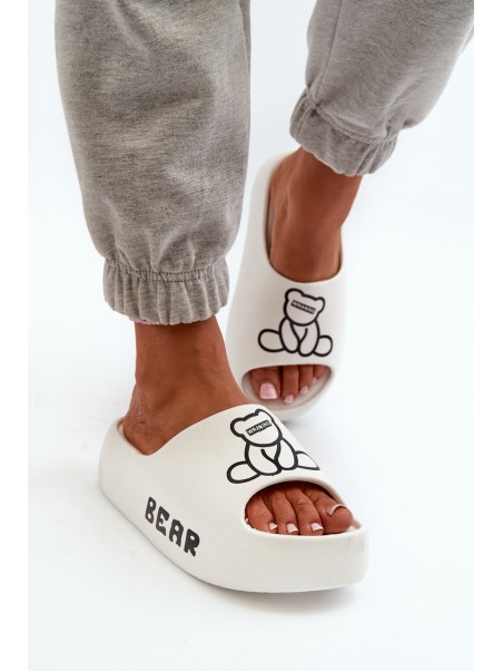 Women's Foam Slides on Chunky Sole with Bear White Lamira