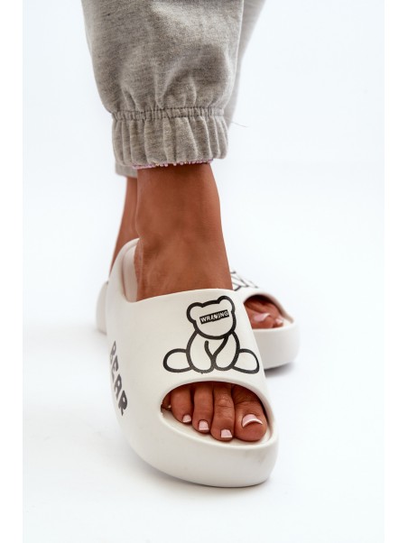 Women's Foam Slides on Chunky Sole with Bear White Lamira