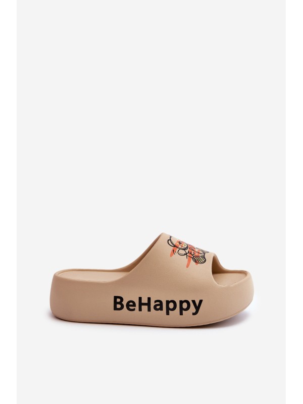 Light Women's Slides On Thick Sole With Plush Bear Dark Beige Serefina