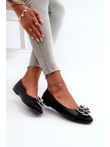 Women's Eco Leather Ballerina Flats with Decorative Detail Black Divinella