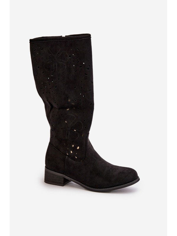 Women's Suede Boots with Lacing Black Tanive