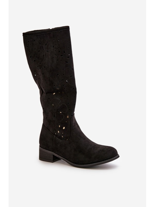 Women's Suede Boots with Lacing Black Tanive