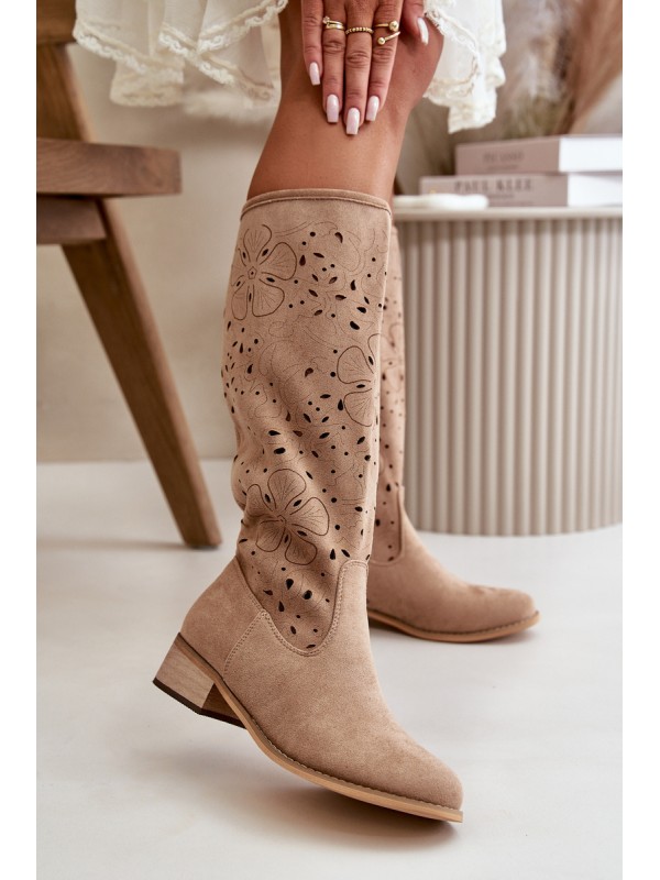 Lace-up Women's Low Heel Eco Suede Boots with Zipper Dark Beige Orchides 2