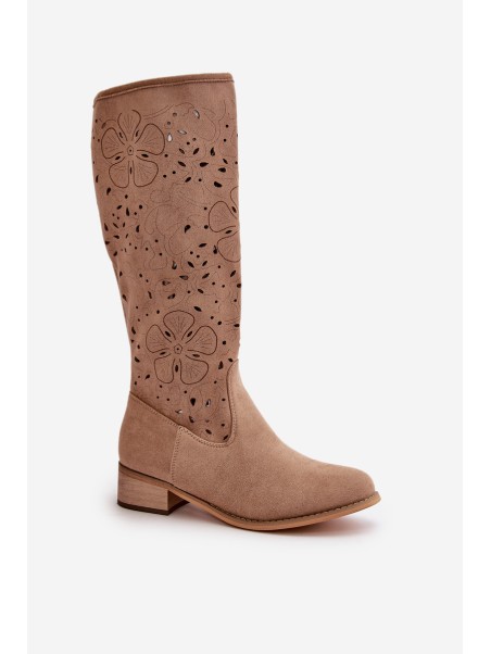 Lace-up Women's Low Heel Eco Suede Boots with Zipper Dark Beige Orchides