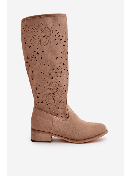 Lace-up Women's Low Heel Eco Suede Boots with Zipper Dark Beige Orchides