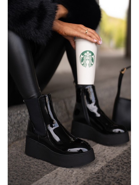 Black Wloedia women's patent leather ankle boots with platform and wedge heel