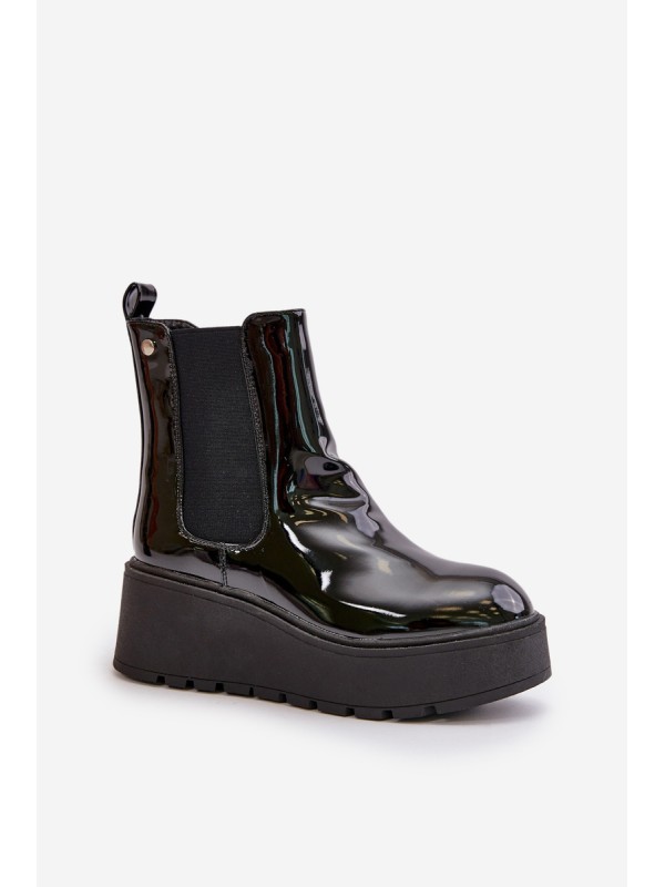 Black Wloedia women's patent leather ankle boots with platform and wedge heel
