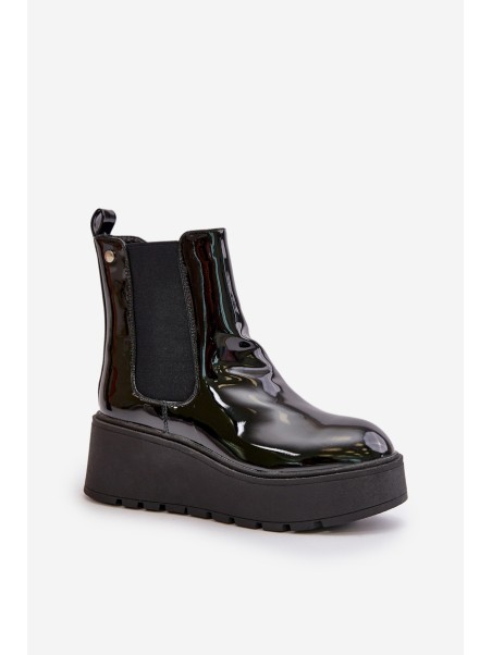 Black Wloedia women's patent leather ankle boots with platform and wedge heel