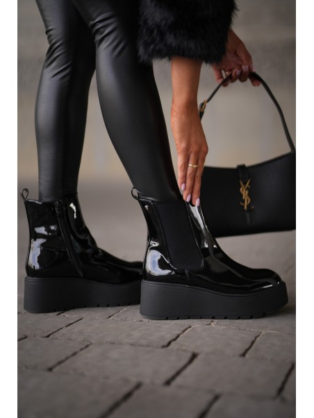 Black Wloedia women's patent leather ankle boots with platform and wedge heel