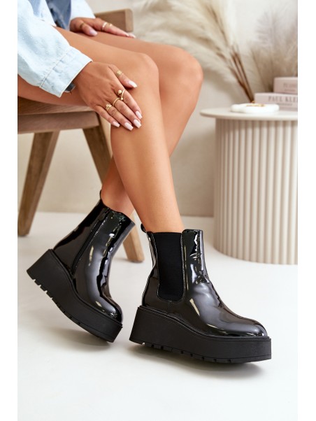 Black Wloedia women's patent leather ankle boots with platform and wedge heel