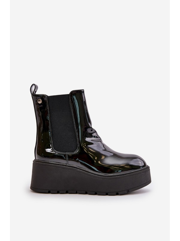 Black Wloedia women's patent leather ankle boots with platform and wedge heel