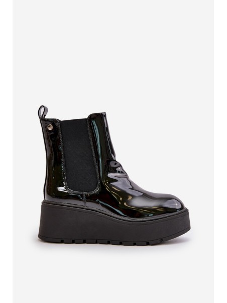 Black Wloedia women's patent leather ankle boots with platform and wedge heel