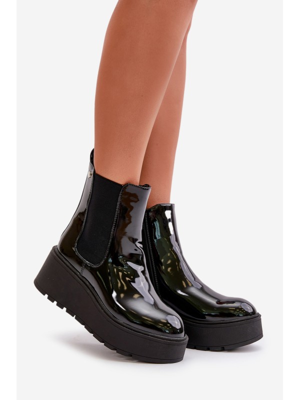 Black Wloedia women's patent leather ankle boots with platform and wedge heel