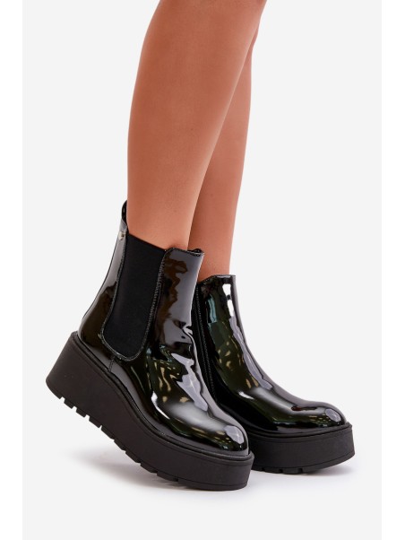 Black Wloedia women's patent leather ankle boots with platform and wedge heel