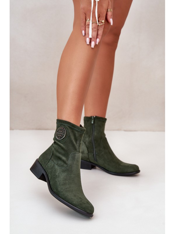 Women's Boots With Zip And Decorative Detail Eco Suede Green Lerioria