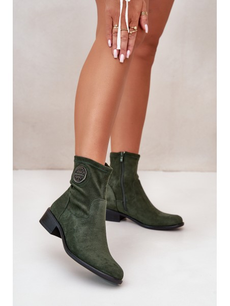 Women's Boots With Zip And Decorative Detail Eco Suede Green Lerioria