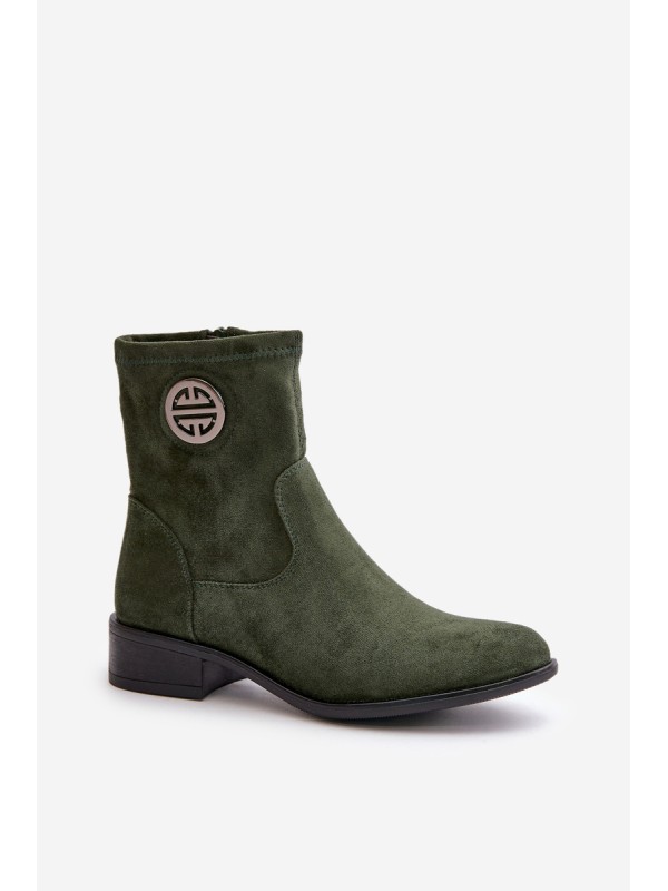 Women's Boots With Zip And Decorative Detail Eco Suede Green Lerioria
