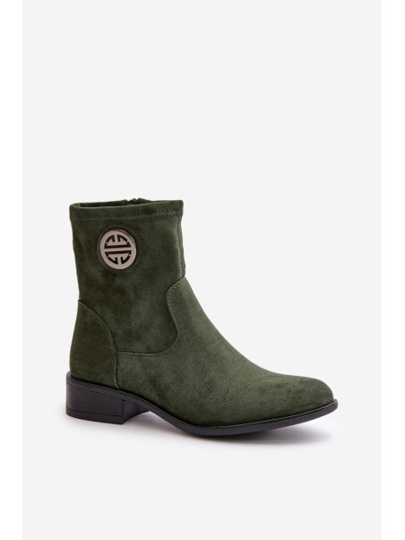 Women's Boots With Zip And Decorative Detail Eco Suede Green Lerioria