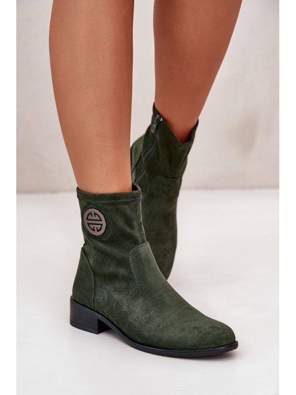 Women's Boots With Zip And Decorative Detail Eco Suede Green Lerioria