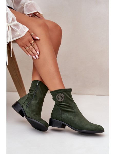 Women's Boots With Zip And Decorative Detail Eco Suede Green Lerioria