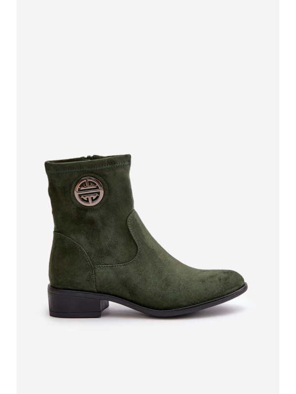 Women's Boots With Zip And Decorative Detail Eco Suede Green Lerioria
