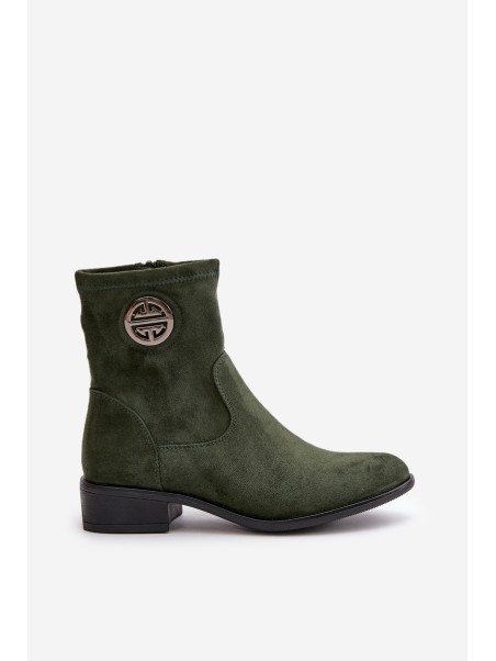 Women's Boots With Zip And Decorative Detail Eco Suede Green Lerioria